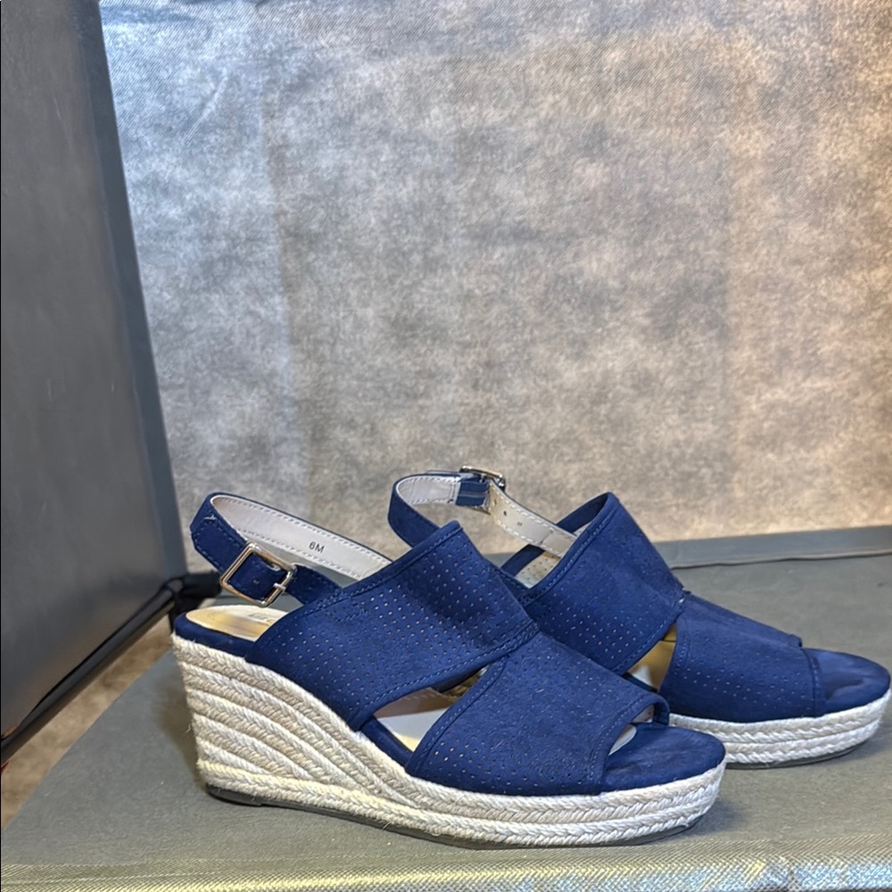 Liz Claiborne Blue Wedge Sandals with Crisscross Straps